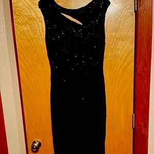 Floor length cocktail dress. Navy with sequins. Gorgeous
